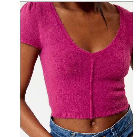 Free People Keep Me Warm Crop Top Fuchsia Pink NWT Size Large - Picture 8 of 8